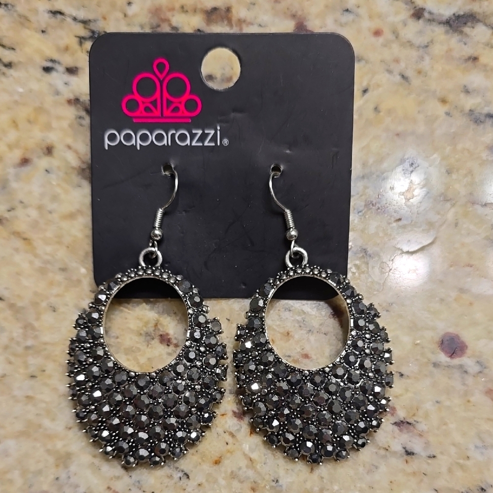 Paparazzi Black and Silver Hoop Earrings